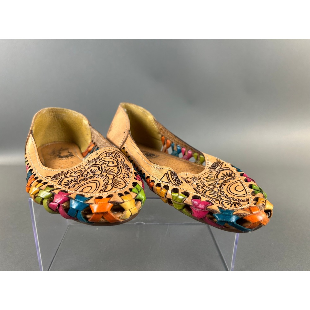 Artesanias Jr Mexican Huaraches Multi Color Woven Leather Flats Shoes Size 3